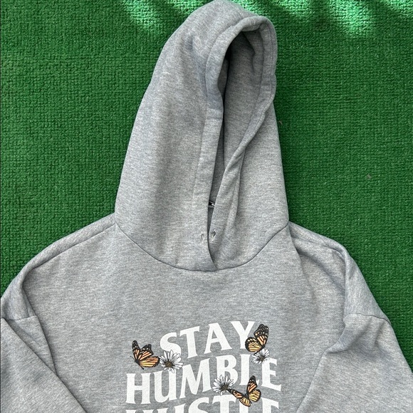 Gray Hoodie with Inspirational Graphic and Butterflies - Picture 2 of 5